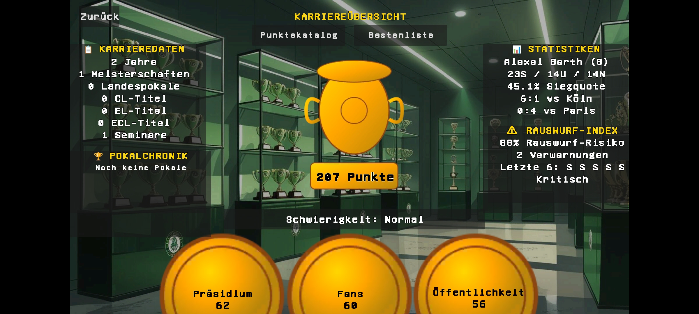 Career Overview - Trophy room with manager career statistics