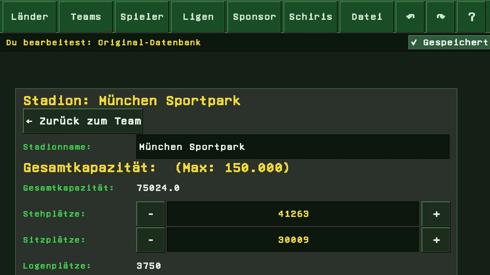 Stadion-Detailmaske mit Platzarten und Ausstattung