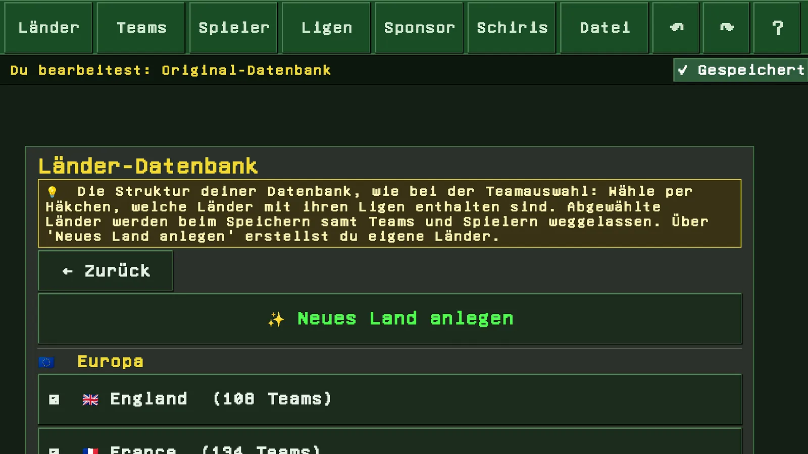 Länder-Datenbank mit Häkchenliste