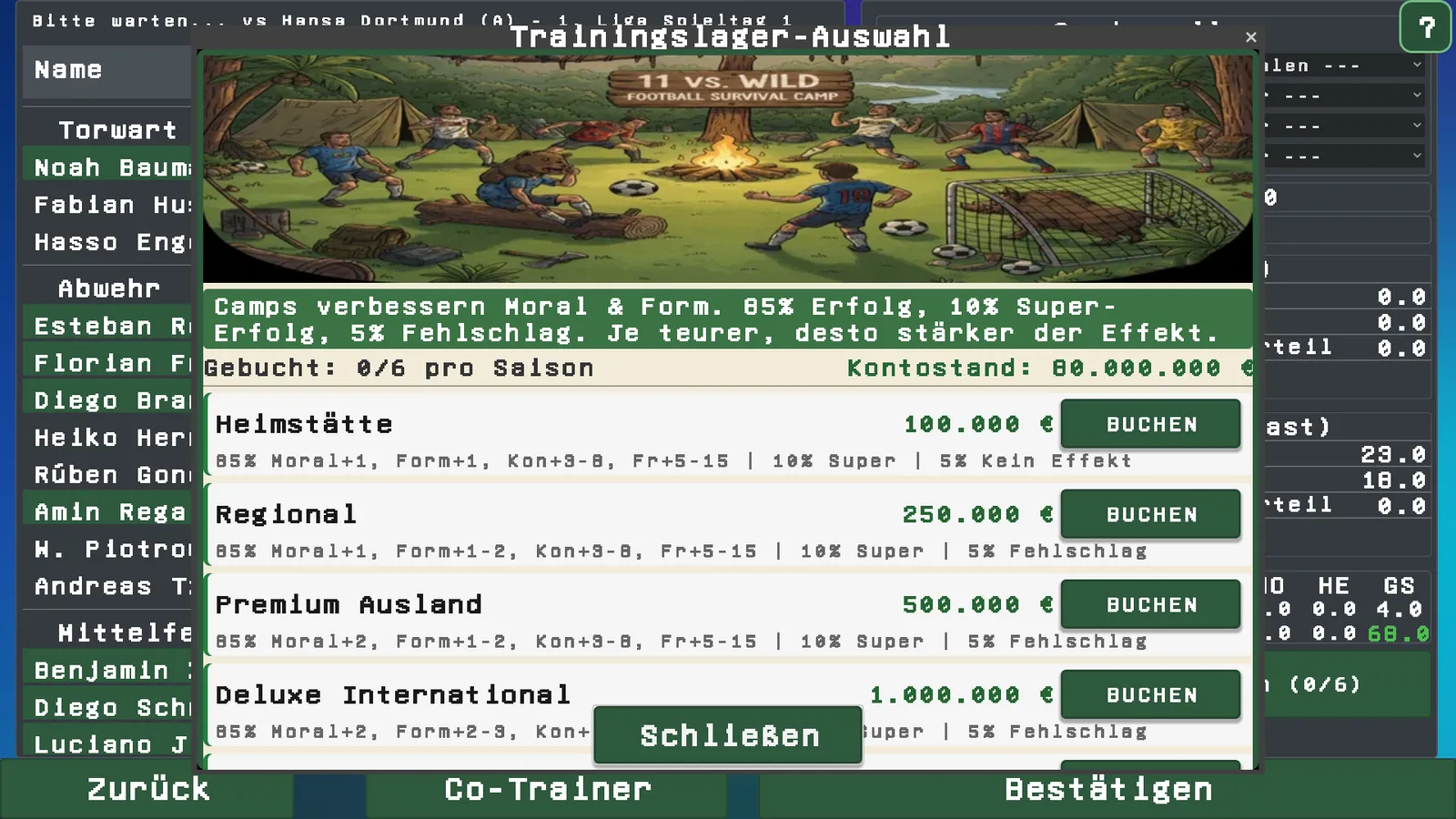 Trainingslager-Auswahl mit dem Zähler
