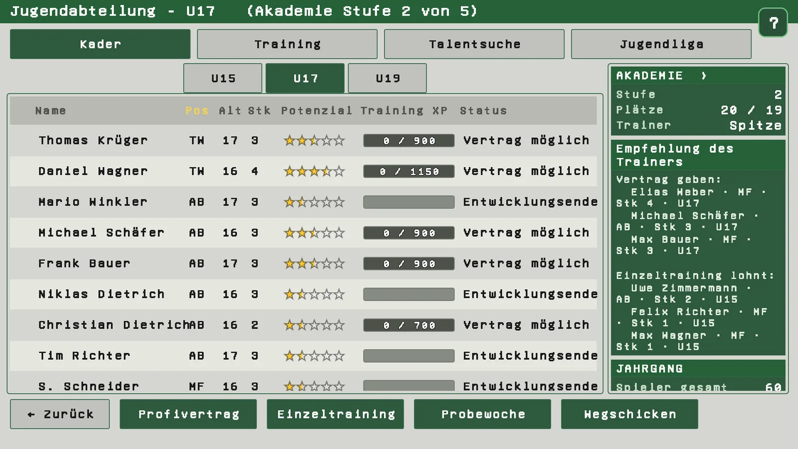 Jugendabteilung mit Nachwuchsspielern