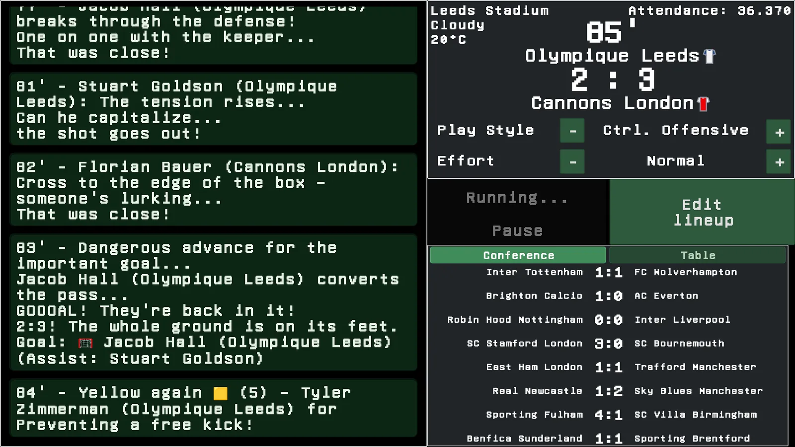 Live match with commentary