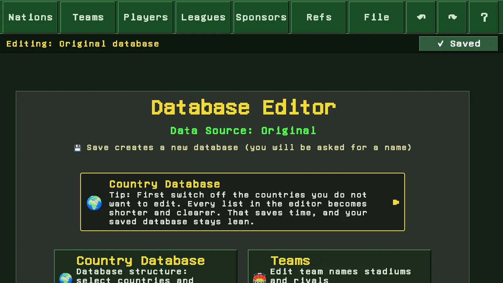 The editor start screen with its menu bar