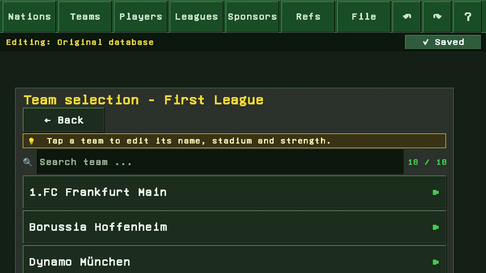 The list of teams in a division