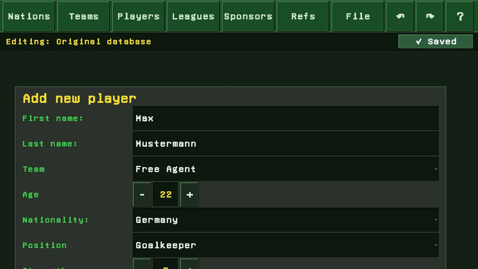 Creating a new player in the editor