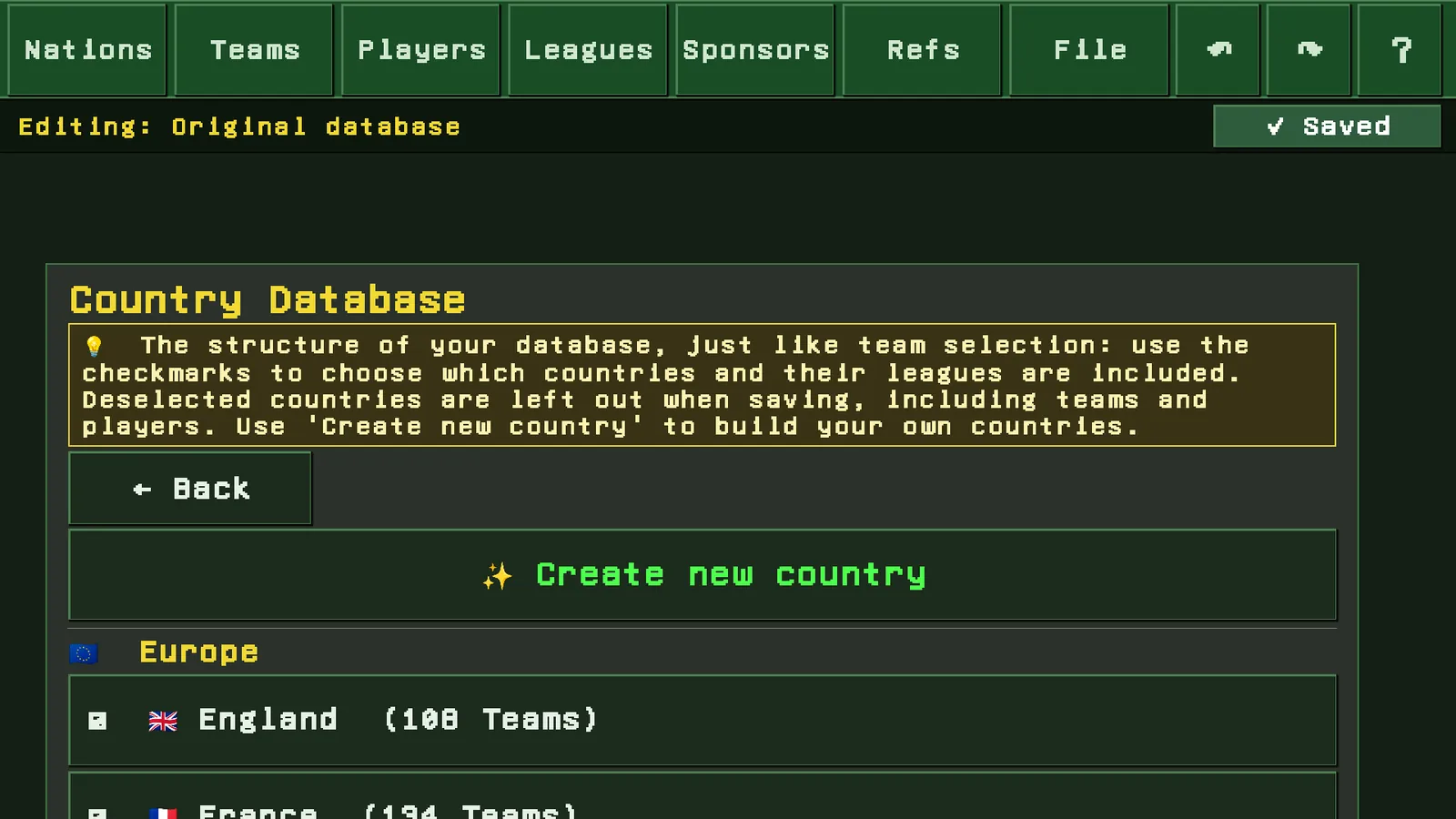 Country database with its tick list