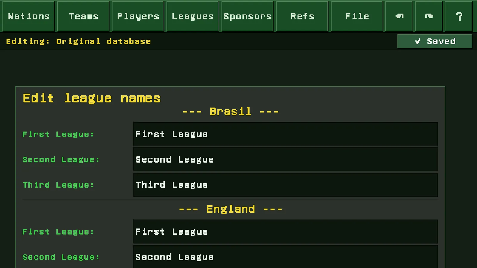 Editing league and cup names