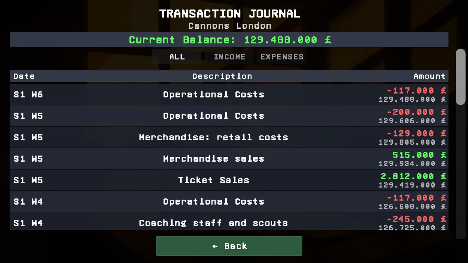 Ledger with income and expenses