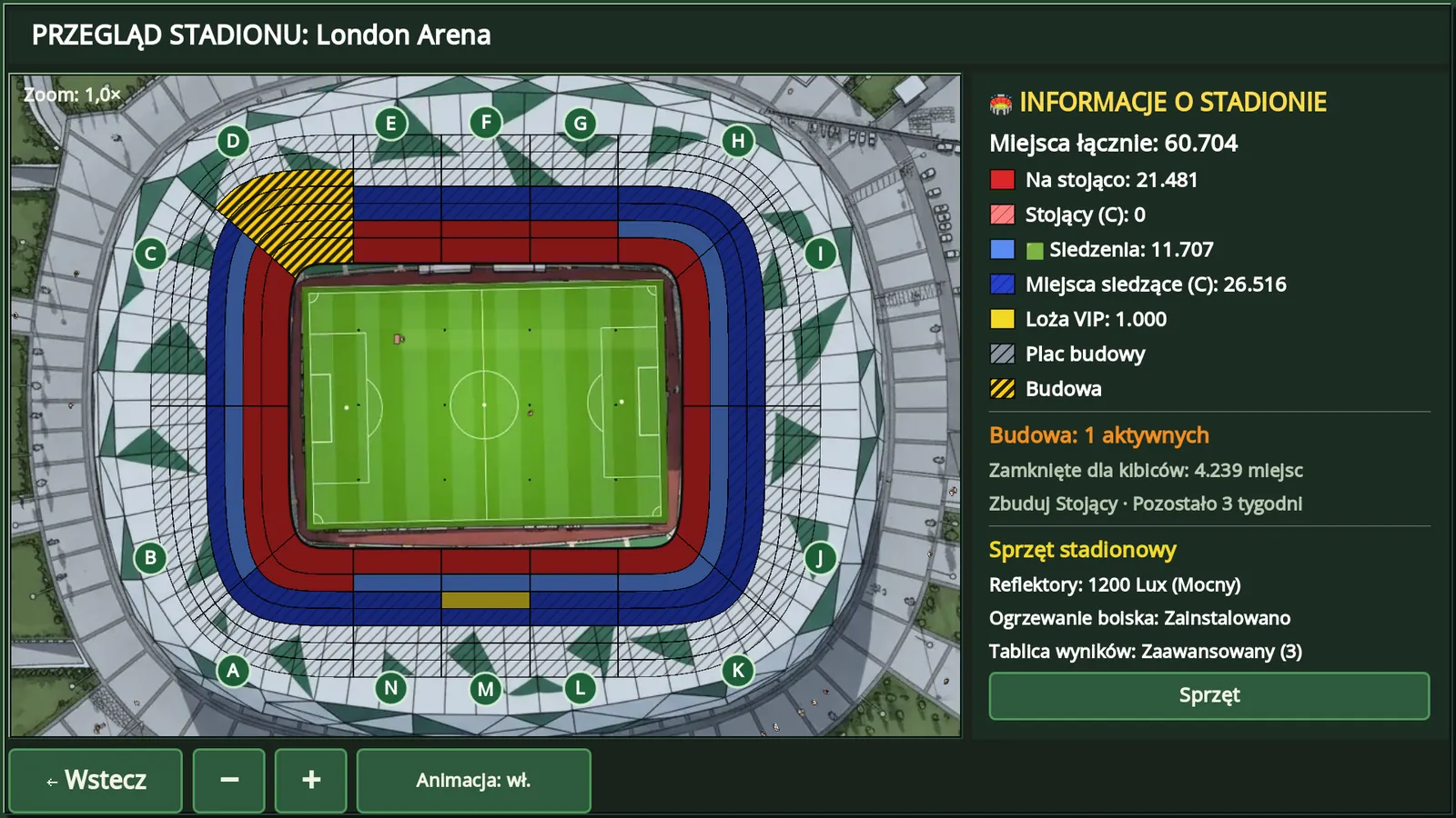 Stadium expansion block by block with 98 blocks over the aerial photo of the ground