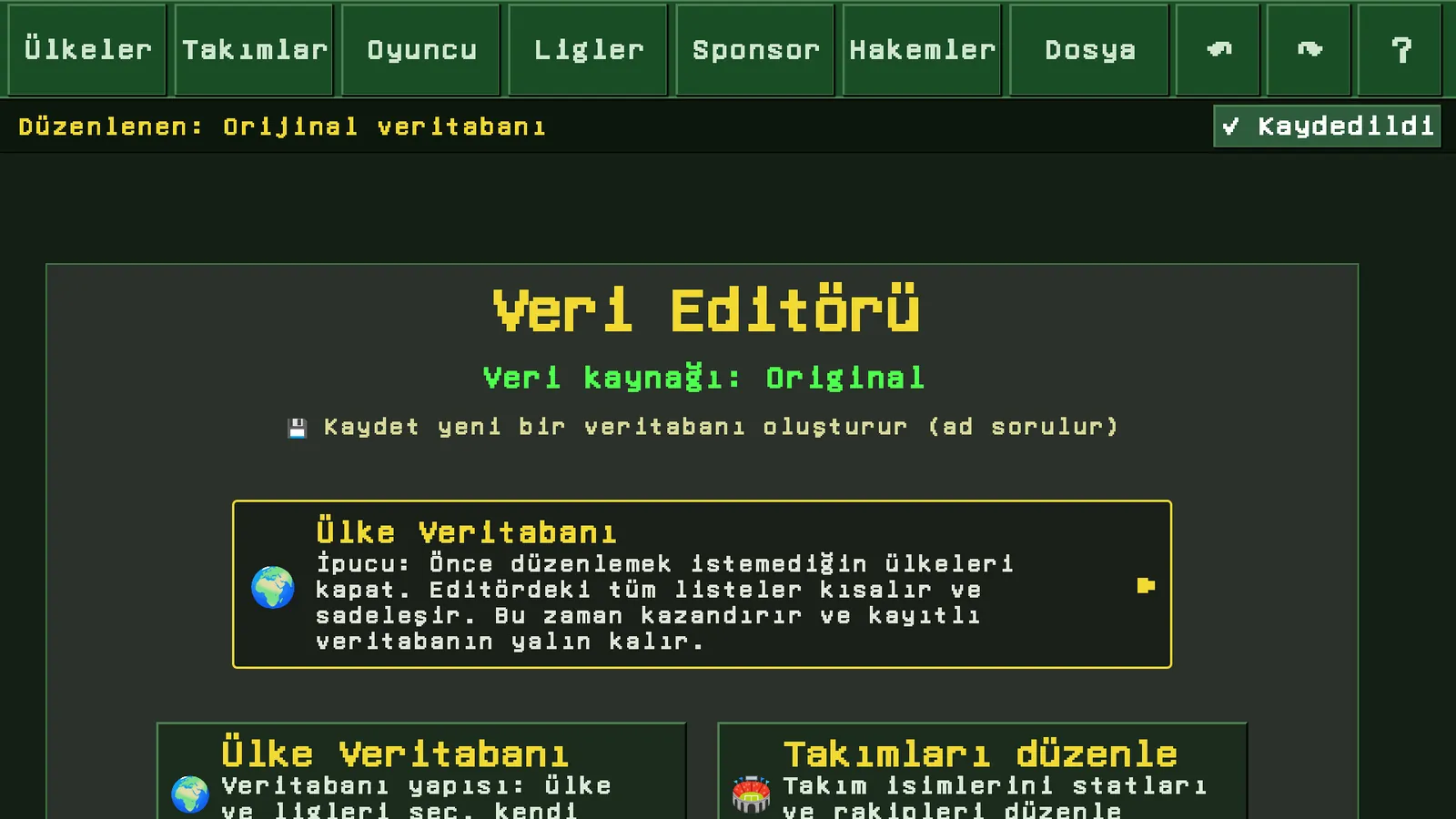 Editörün menü çubuğuyla açılış ekranı