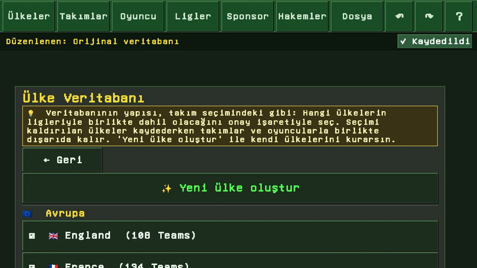 İşaret kutusu listesiyle ülke veritabanı