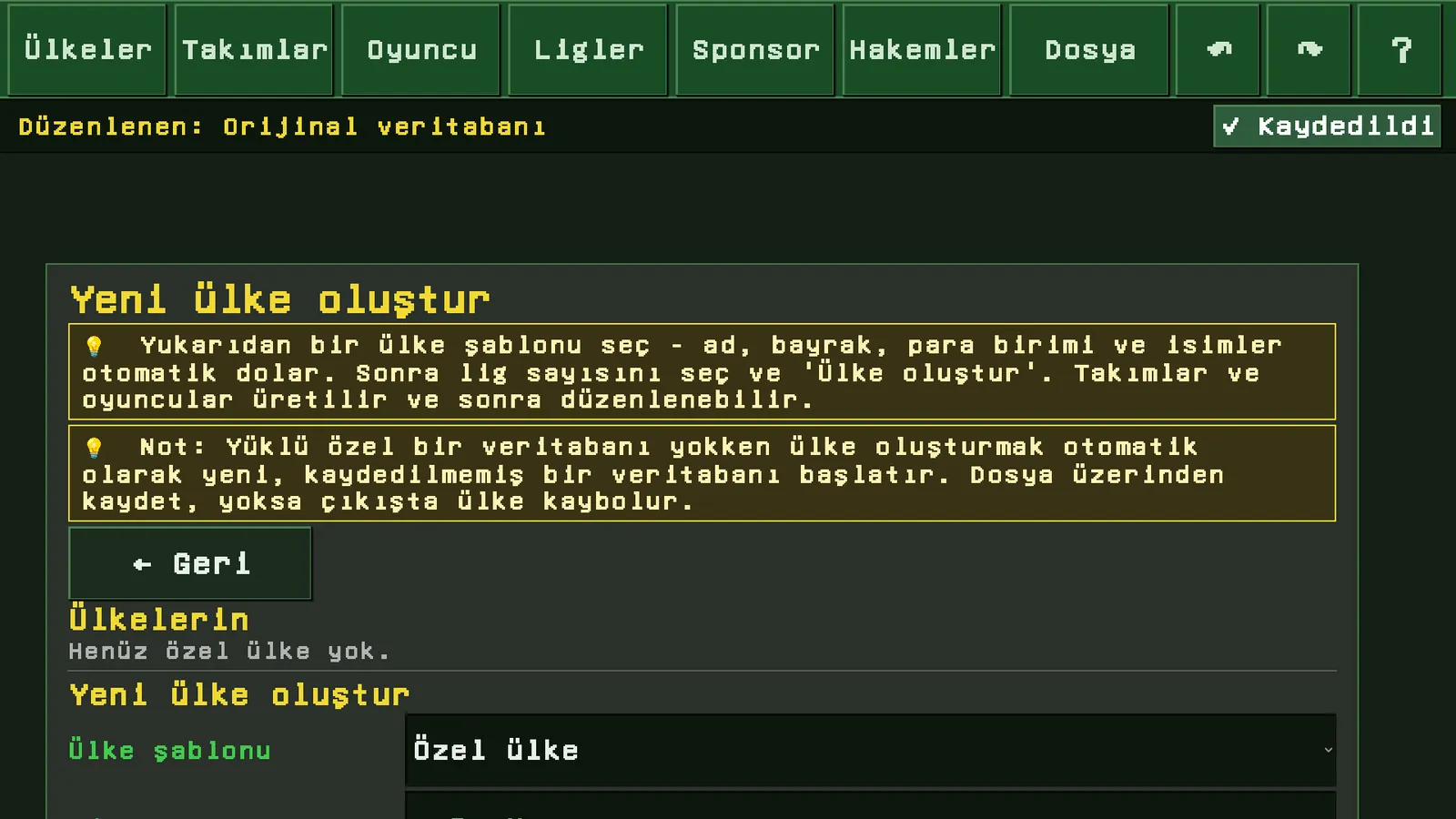 Kendi ülkenizi oluşturma formu