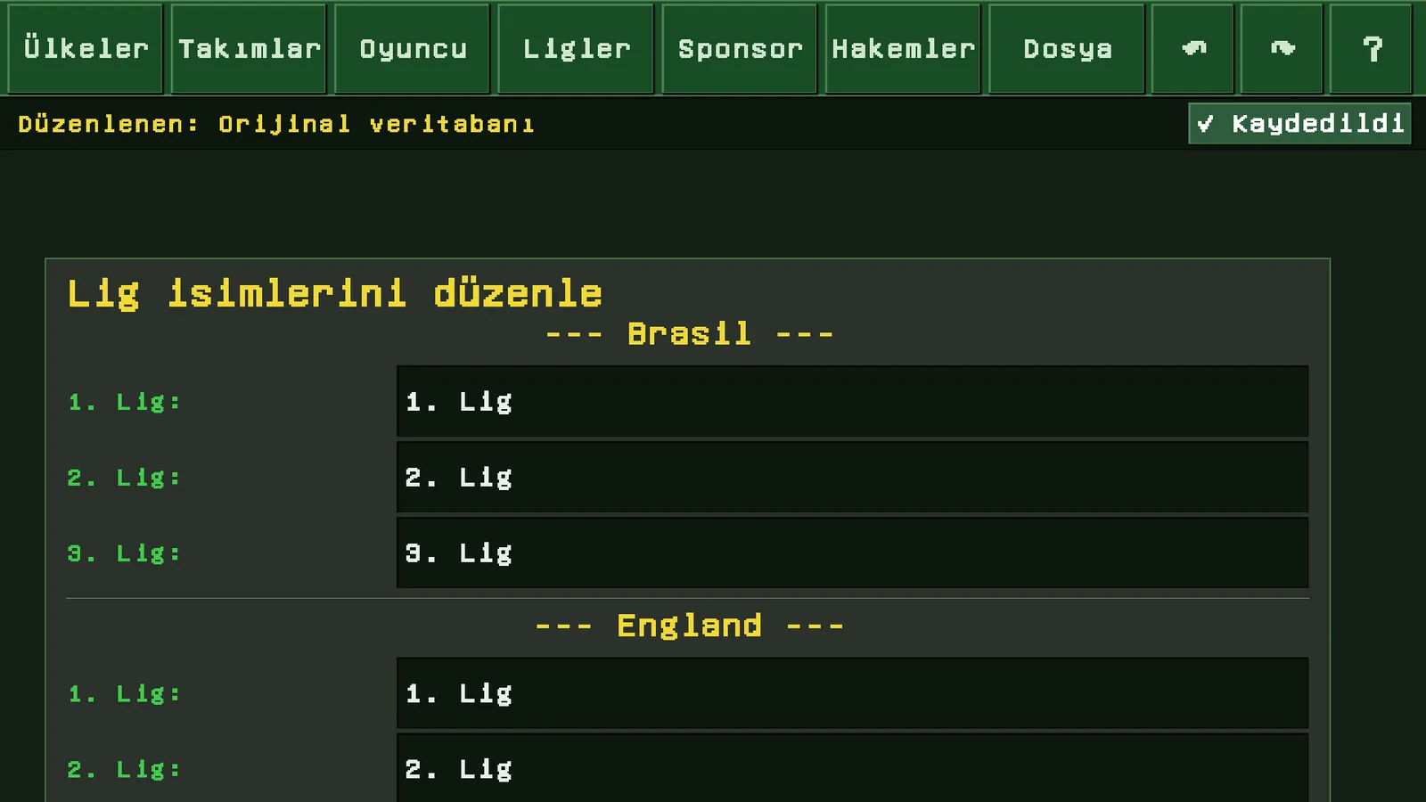 Lig ve kupa adlarını düzenleme