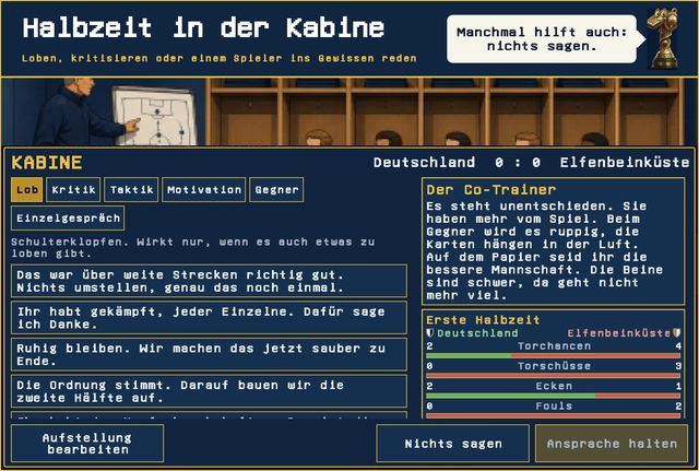 Halbzeit in der Kabine