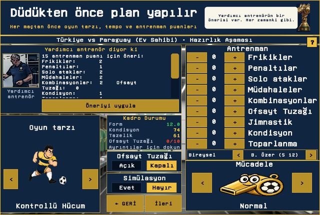 Maçtan önce plan