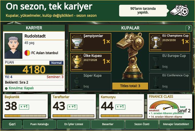 On sezon, tek kariyer