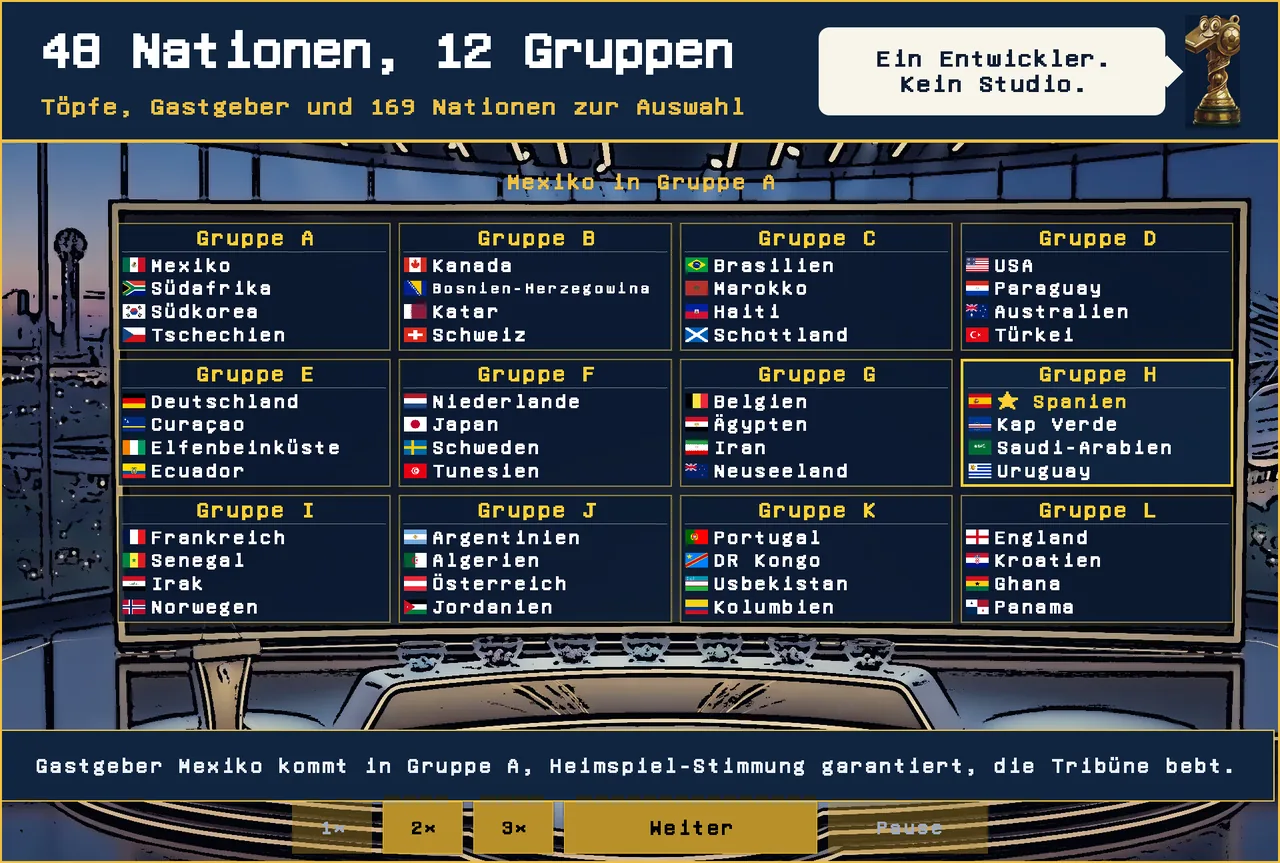 Auslosung der zwölf Gruppen A bis L, Gastgeber Mexiko in Gruppe A