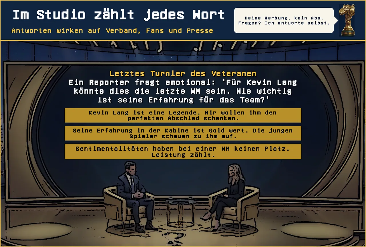 Pressestudio mit drei Antwortmöglichkeiten