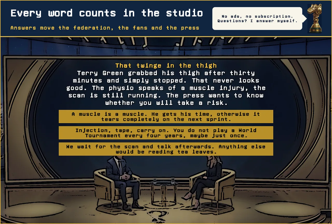 Press studio with three answer options