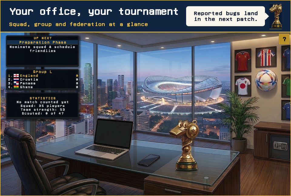 Manager's office with squad, group and federation